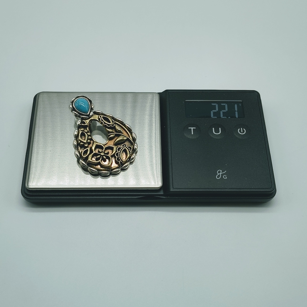 Carolyn Pollack Relios Sterling Silver Mixed Metal Turquoise Enhancer Pendant - Picture 10 of 10
